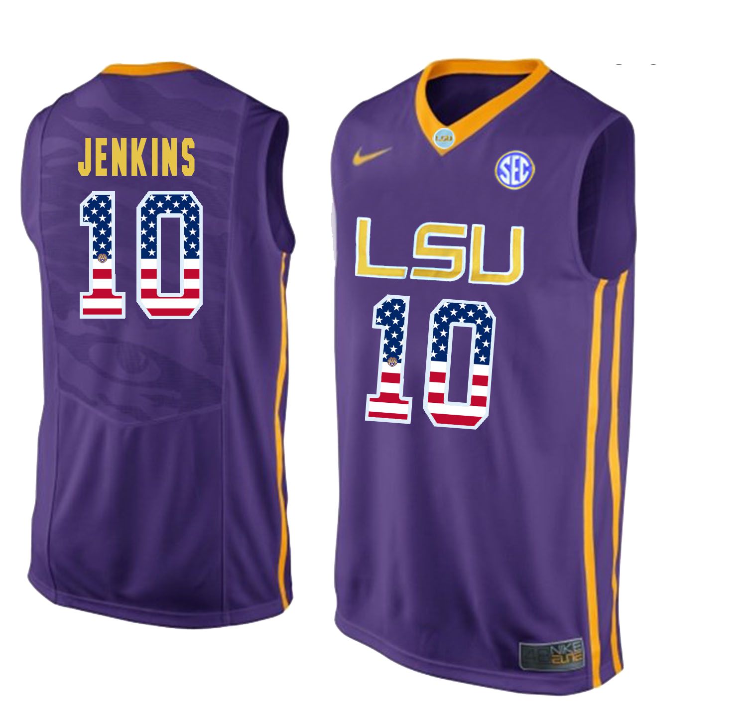 Men LSU Tigers 10 Jenkins Purple Flag Customized NCAA Jerseys